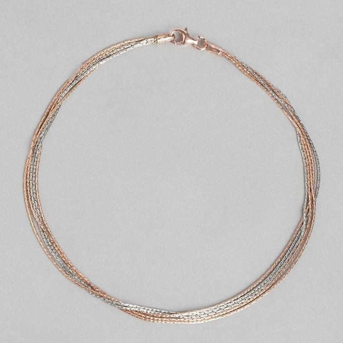 Eternal Layered Triple Tone Plated 925 Silver Chain Anklet (Adjustable)