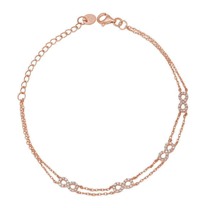 Rose gold 925 Sterling Silver double linked chain bracelet for women with crystal infinity symbols. – Zavya