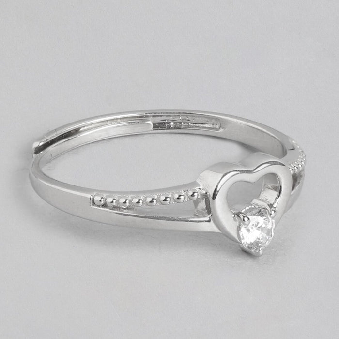 Eternal Love Rhodium Plated 925 Silver Heart Womens Ring (Adjustable)