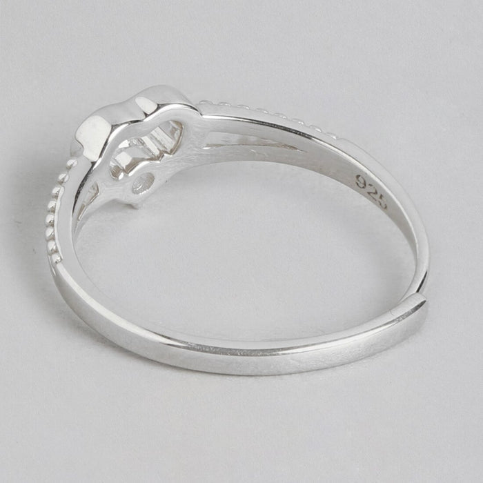 Eternal Love Rhodium Plated 925 Silver Heart Womens Ring (Adjustable)