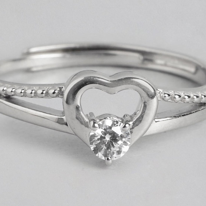 Eternal Love Rhodium Plated 925 Silver Heart Womens Ring (Adjustable)