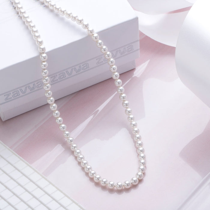 Eternal Luster Rhodium-Plated 925 Sterling Silver Pearl Necklace
