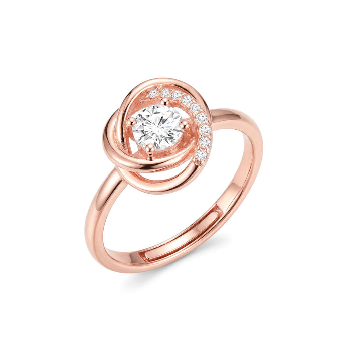 Rose gold 925 sterling silver adjustable ring for women with a sparkling crystal orbit halo design. – Zavya
