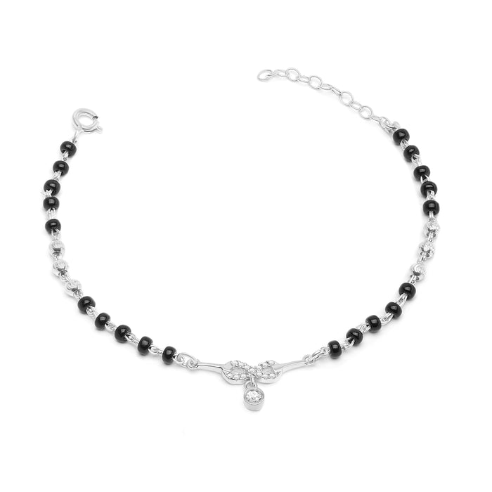 925 Sterling Silver mangalsutra bracelet for women with black beads and infinity solitaire drop. – Zavya