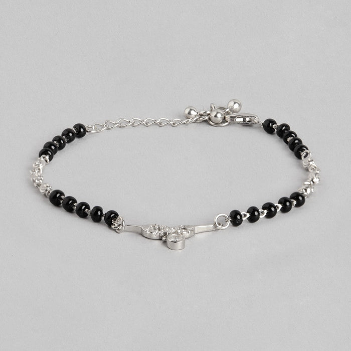 925 Sterling Silver mangalsutra bracelet for women with black beads and an infinity solitaire drop – Zavya