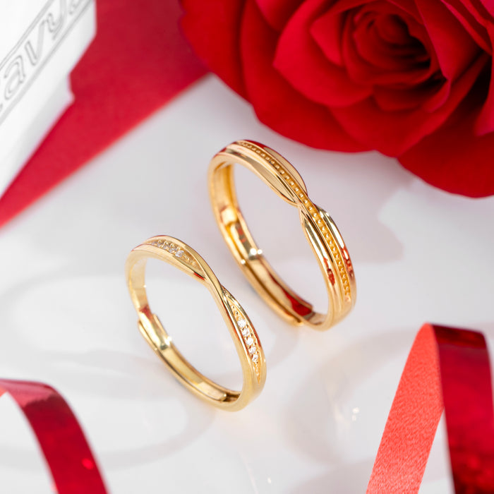 Eternal Radiance - Golden Harmony CZ Couple 925 Sterling Silver Ring Set (Adjustable)