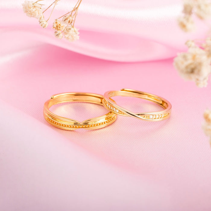 Eternal Radiance - Golden Harmony CZ Couple 925 Sterling Silver Ring Set (Adjustable)