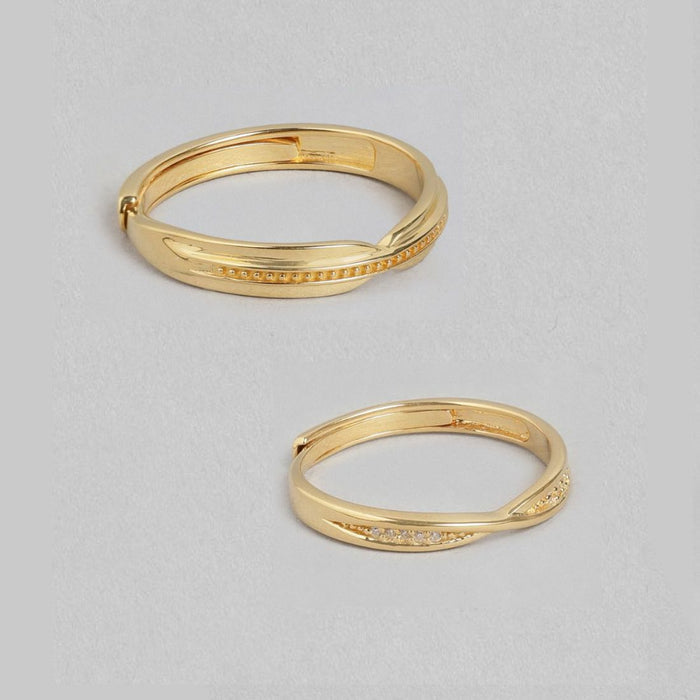 Eternal Radiance - Golden Harmony CZ Couple 925 Sterling Silver Ring Set (Adjustable)