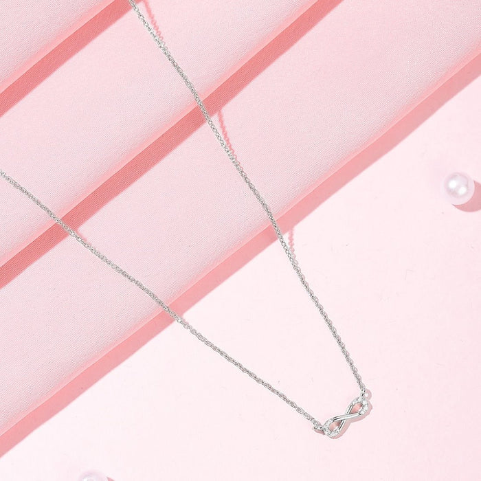 Eternal Radiance CZ Rhodium Plated 925 Silver Infinity Necklace