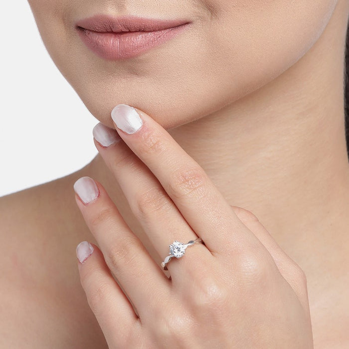 Eternal Radiance Rhodium-Plated 925 Sterling Silver Couple Ring (Adjustable)