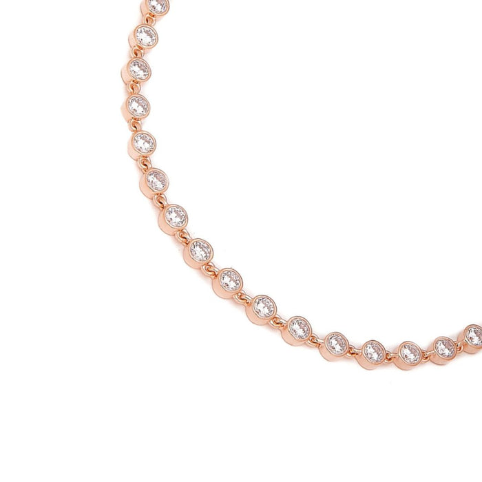 Rose gold-plated 925 Sterling Silver anklet for women with linked sparkling round crystals. – Zavya