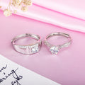 Eternal Spark Rhodium-Plated 925 Sterling Silver Cubic Zirconia Couple Ring (Adjustable)