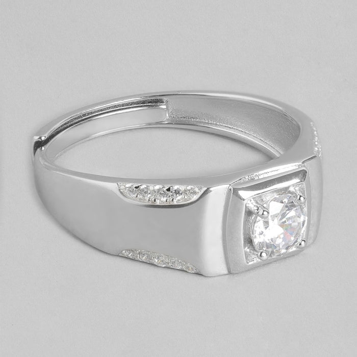 Eternal Spark Rhodium-Plated 925 Sterling Silver Cubic Zirconia Couple Ring (Adjustable)