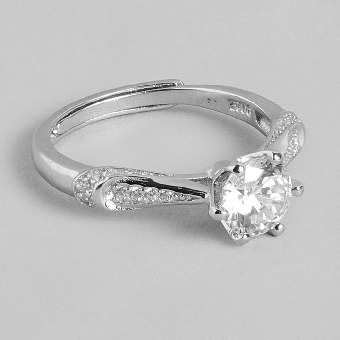 Eternal Spark Rhodium-Plated 925 Sterling Silver Cubic Zirconia Couple Ring (Adjustable)