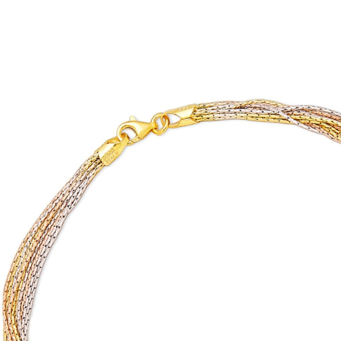 Eternal Sparkle Layered Bouquet Triple-Tone Plated 925 Sterling Silver Anklet
