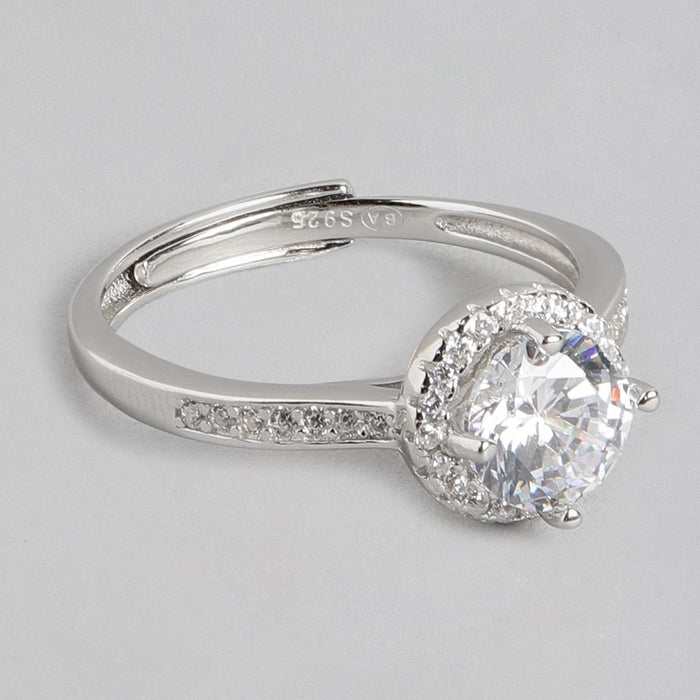 Eternal Sparkle Rhodium-Plated 925 Sterling Silver Couple Ring (Adjustable)