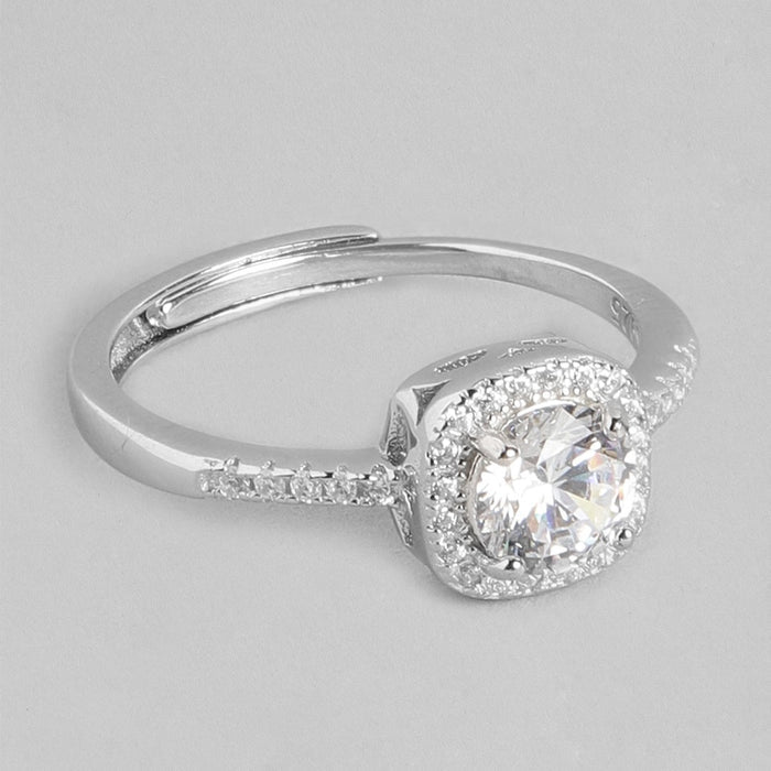 Eternal Sparkle Rhodium-Plated 925 Sterling Silver Zirconia Couple Ring (Adjustable)