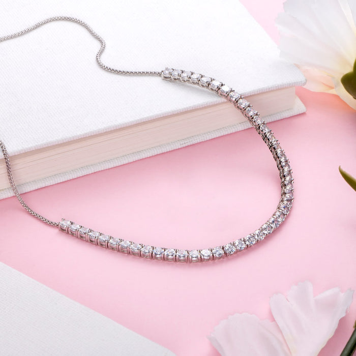 Eternal Sparkle Rhodium-Plated Cubic Zirconia 925 Sterling Silver Necklace
