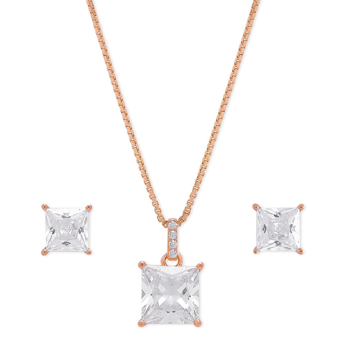 Eternal Sparkle Square Solitaire Rose Gold-Plated 925 Sterling Silver Jewellery Set