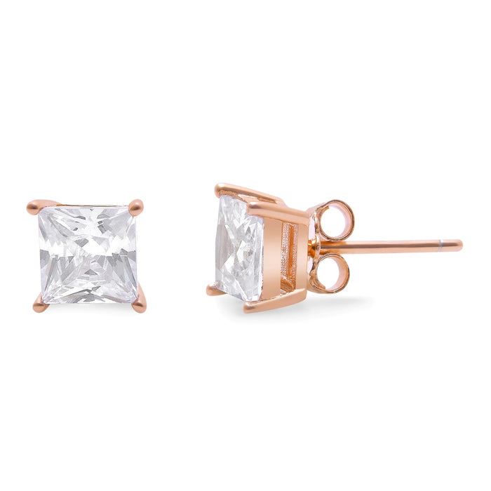 Eternal Sparkle Square Solitaire Rose Gold-Plated 925 Sterling Silver Jewellery Set