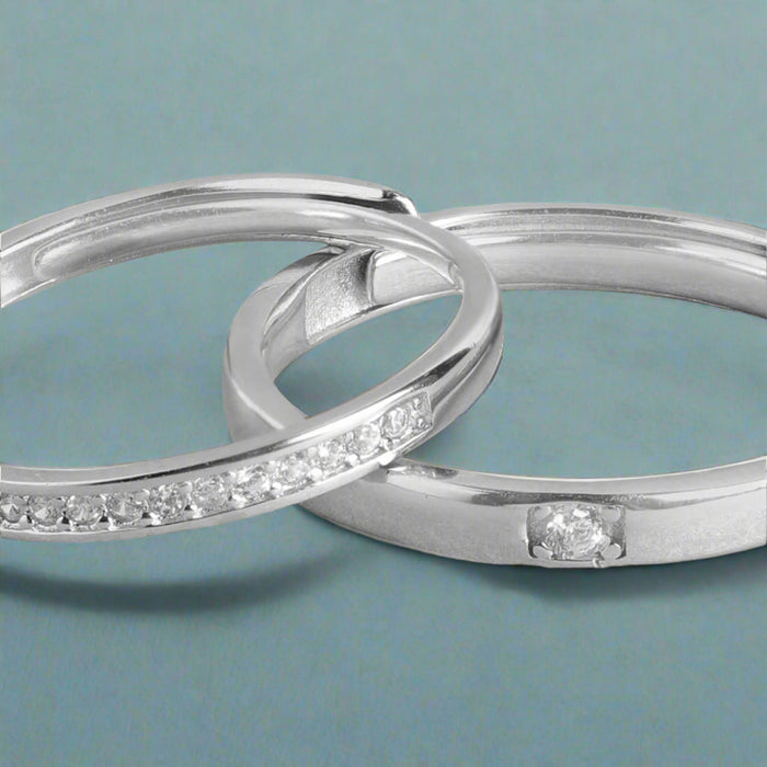 Eternal Union Sterling Silver Couple Ring with Cubic Zirconia (Adjustable)