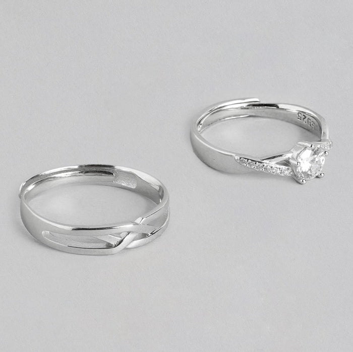 Eternal Unity CZ Rhodium Plated 925 Sterling Silver Couple Ring (Adjustable)