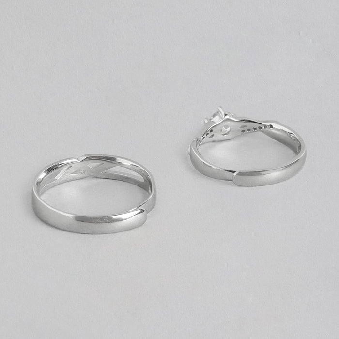 Eternal Unity CZ Rhodium Plated 925 Sterling Silver Couple Ring (Adjustable)