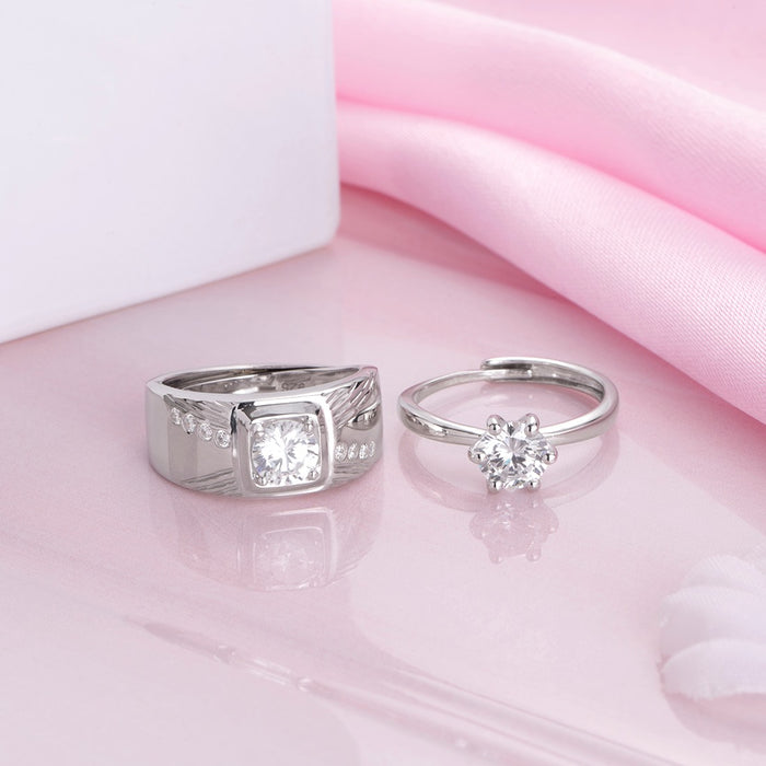 Eternal Unity Rhodium-Plated 925 Sterling Silver Couple Ring (Adjustable)