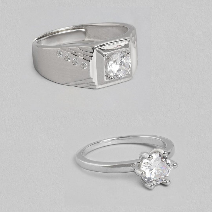 Eternal Unity Rhodium-Plated 925 Sterling Silver Couple Ring (Adjustable)