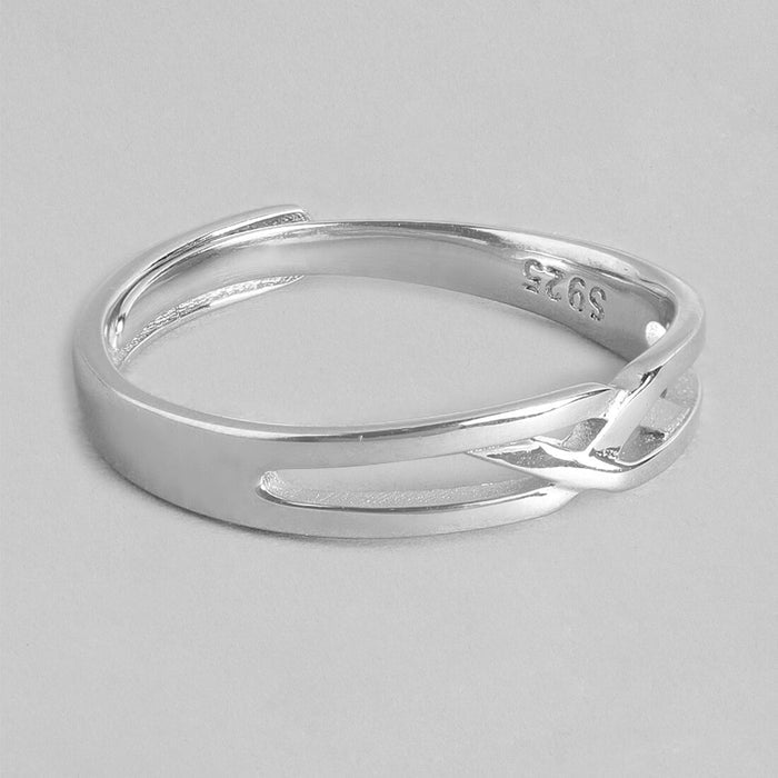 Eternal Weave Rhodium Plated 925 Silver Mens Ring (Adjustable)