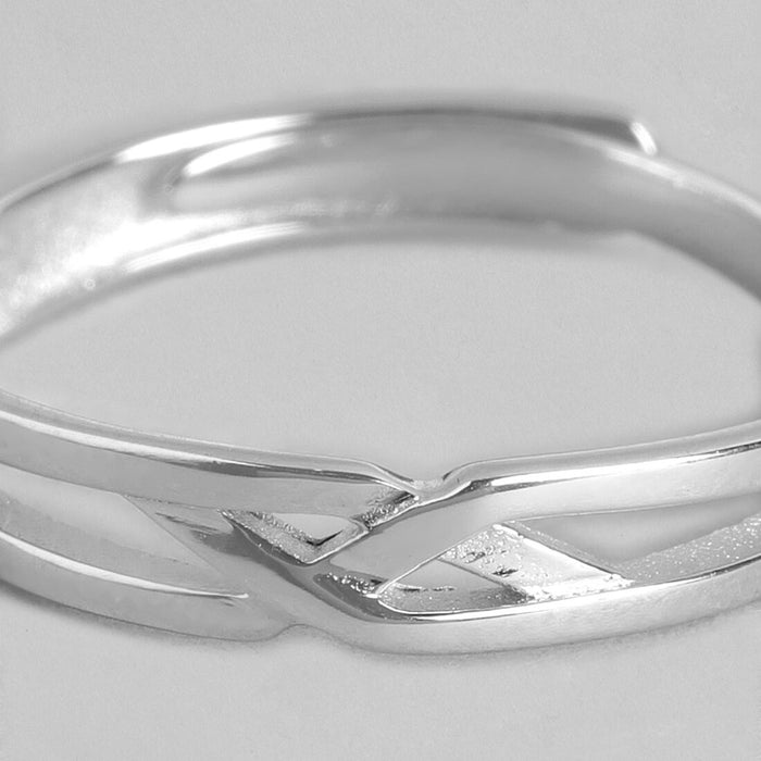 Eternal Weave Rhodium Plated 925 Silver Mens Ring (Adjustable)