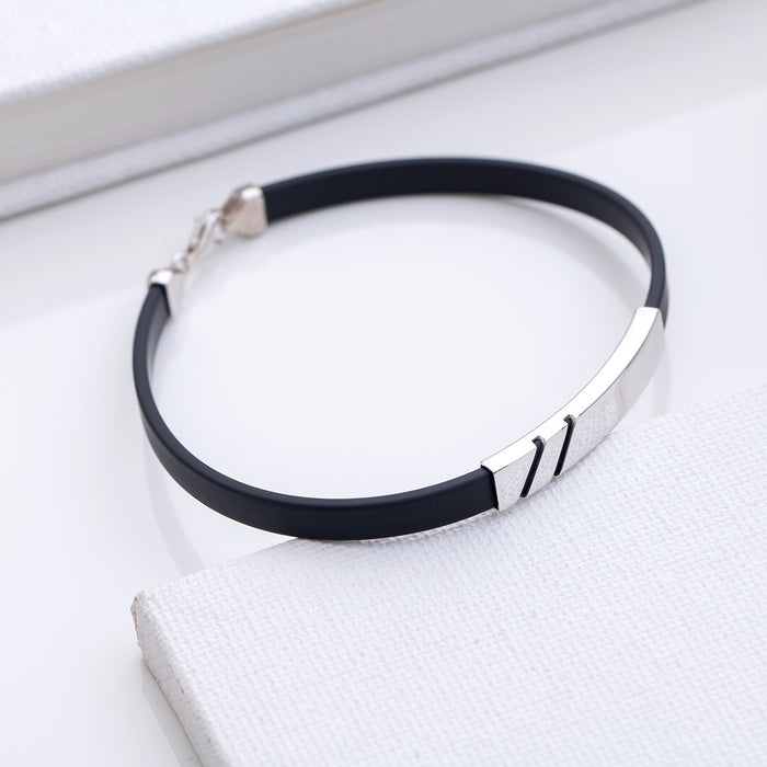 Ethereal Allure Rhodium-Plated 925 Sterling Silver Bracelet for Him