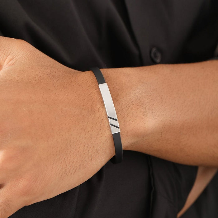 Ethereal Allure Rhodium-Plated 925 Sterling Silver Bracelet for Him