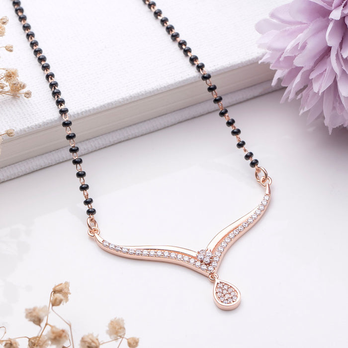 925 Sterling Silver mangalsutra necklace for women with black beads and a sparkling drop pendant – Zavya