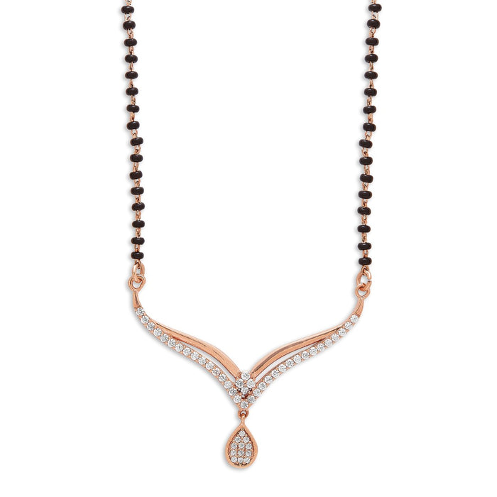 925 Sterling Silver mangalsutra necklace for women featuring black beads and a crystal teardrop pendant – Zavya