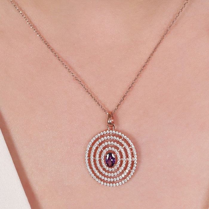 Ethereal Circle 925 Sterling Silver Rose Gold-Plated Pendant with Chain