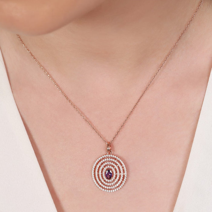 Ethereal Circle 925 Sterling Silver Rose Gold-Plated Pendant with Chain