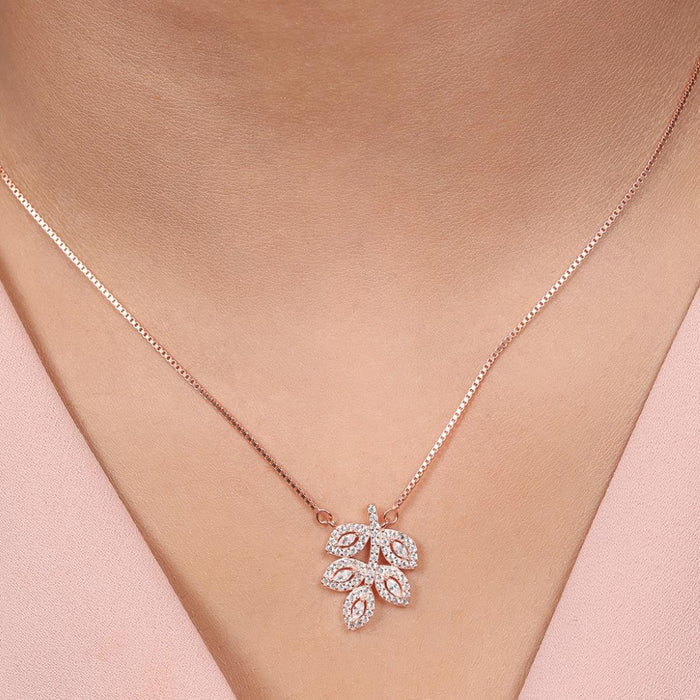 Ethereal Elegance 925 Sterling Silver Rose Gold-Plated Leaf Necklace