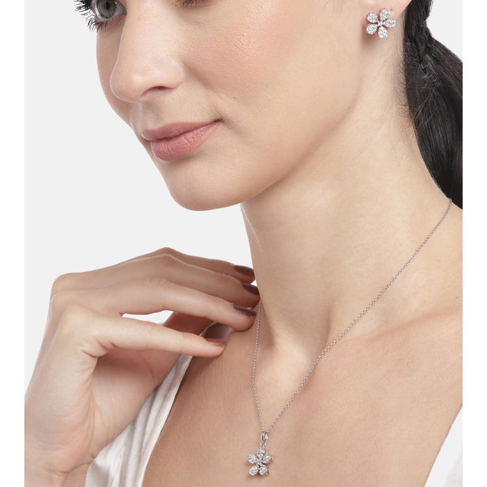 Ethereal Floral CZ Radiance Rhodium-Plated 925 Sterling Silver Jewelry Set