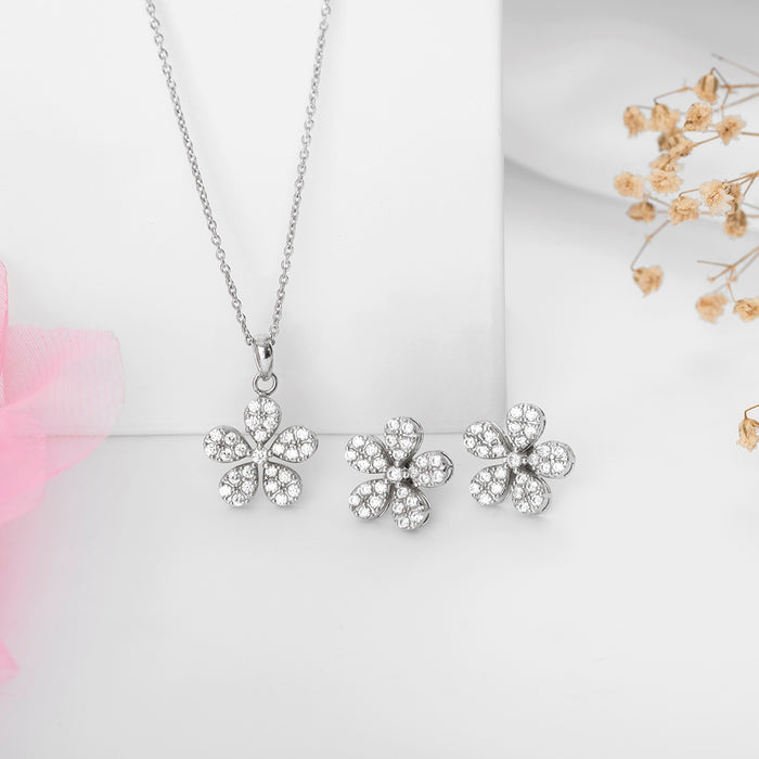 Ethereal Floral CZ Radiance Rhodium-Plated 925 Sterling Silver Jewelry Set