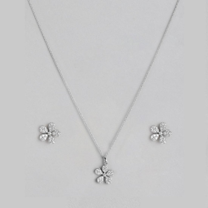 Ethereal Floral CZ Radiance Rhodium-Plated 925 Sterling Silver Jewelry Set