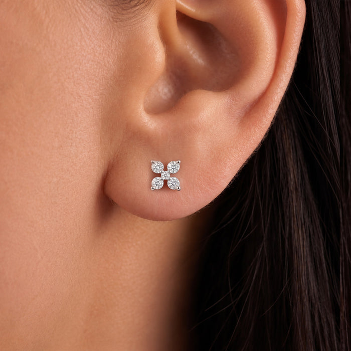 Ethereal Glow Rhodium Plated 925 Silver Stud Earring