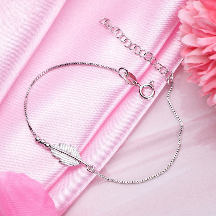 Ethereal Leaf Rhodium-Plated 925 Sterling Silver Adjustable Bracelet