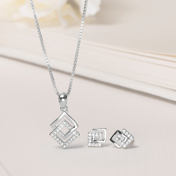 Ethereal Radiance 925 Sterling Silver Rhodium-Plated Jewelry Set