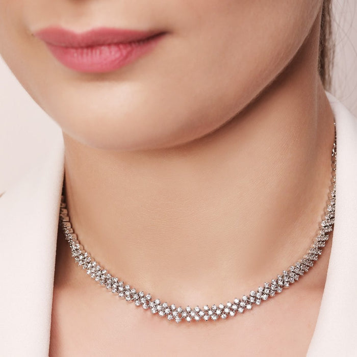 Ethereal Radiance Rhodium-Plated 925 Sterling Silver Abstract Necklace