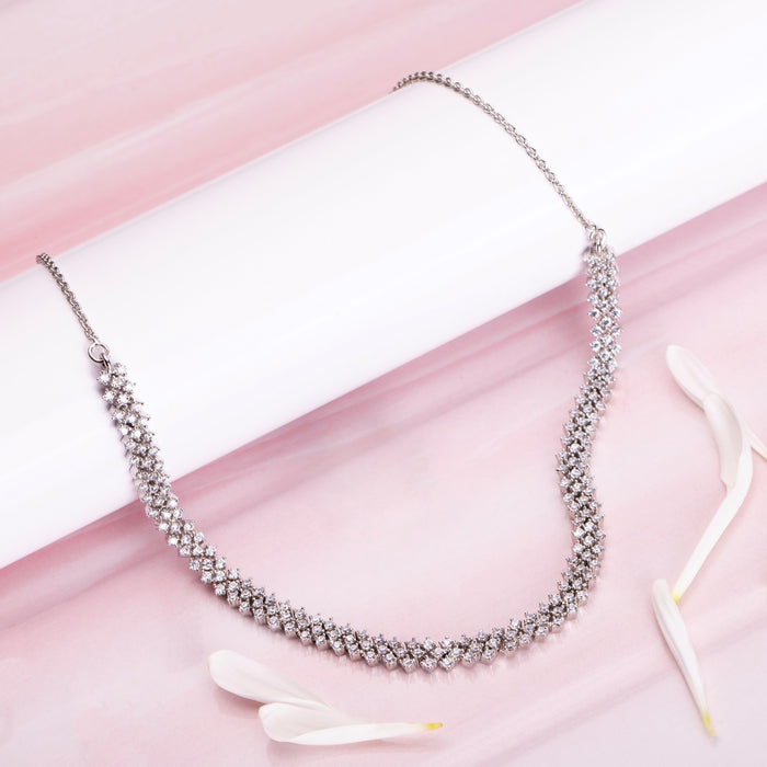 Ethereal Radiance Rhodium-Plated 925 Sterling Silver Abstract Necklace
