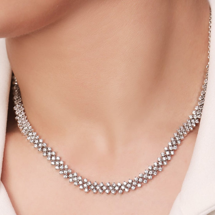 Ethereal Radiance Rhodium-Plated 925 Sterling Silver Abstract Necklace