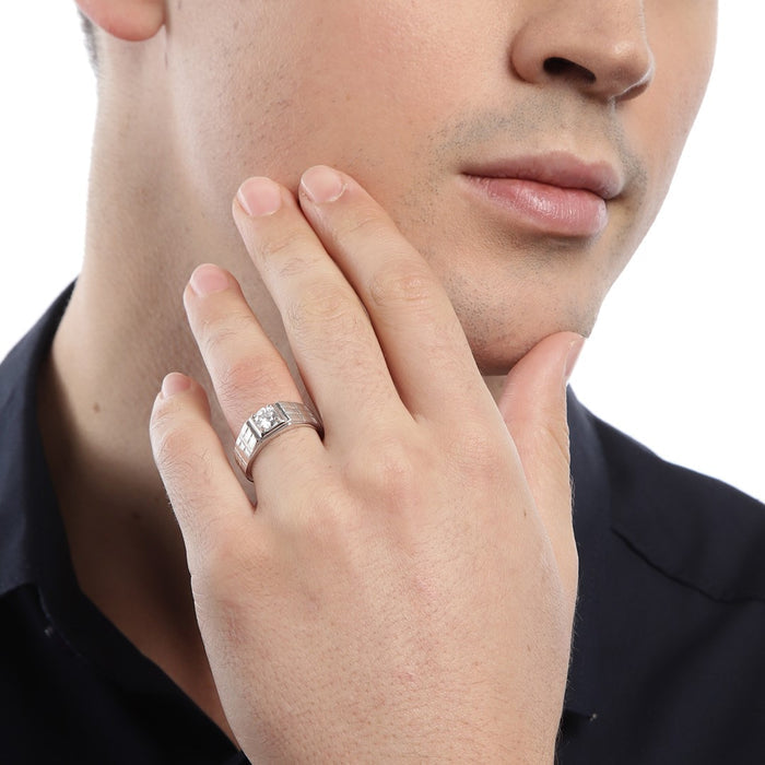 Everlasting Bliss Rhodium-Plated 925 Sterling Silver Solitaire Couple Ring (Adjustable)