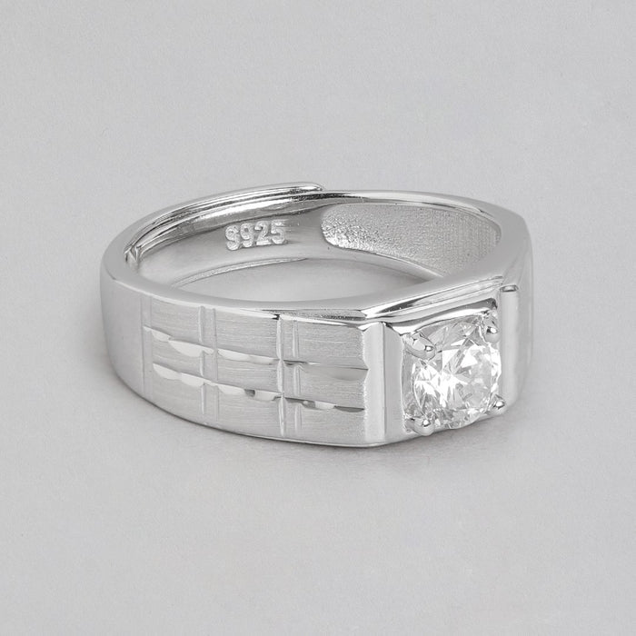 Everlasting Bliss Rhodium-Plated 925 Sterling Silver Solitaire Couple Ring (Adjustable)