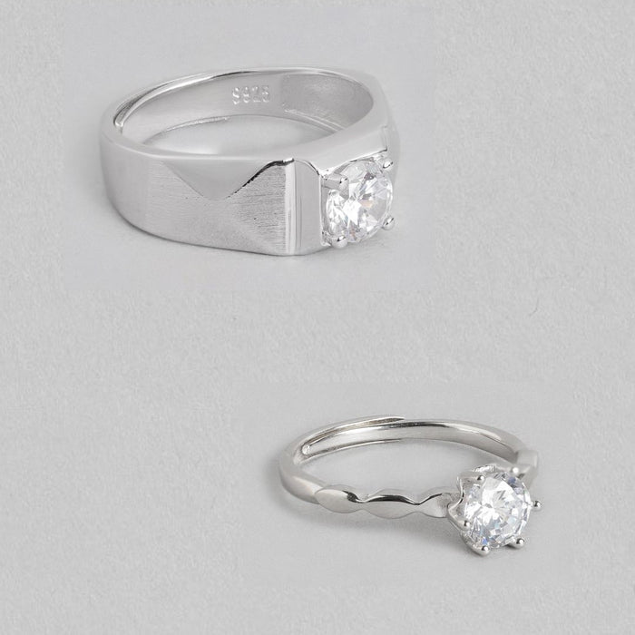 Everlasting Promise Rhodium-Plated 925 Sterling Silver Couple Ring (Adjustable)